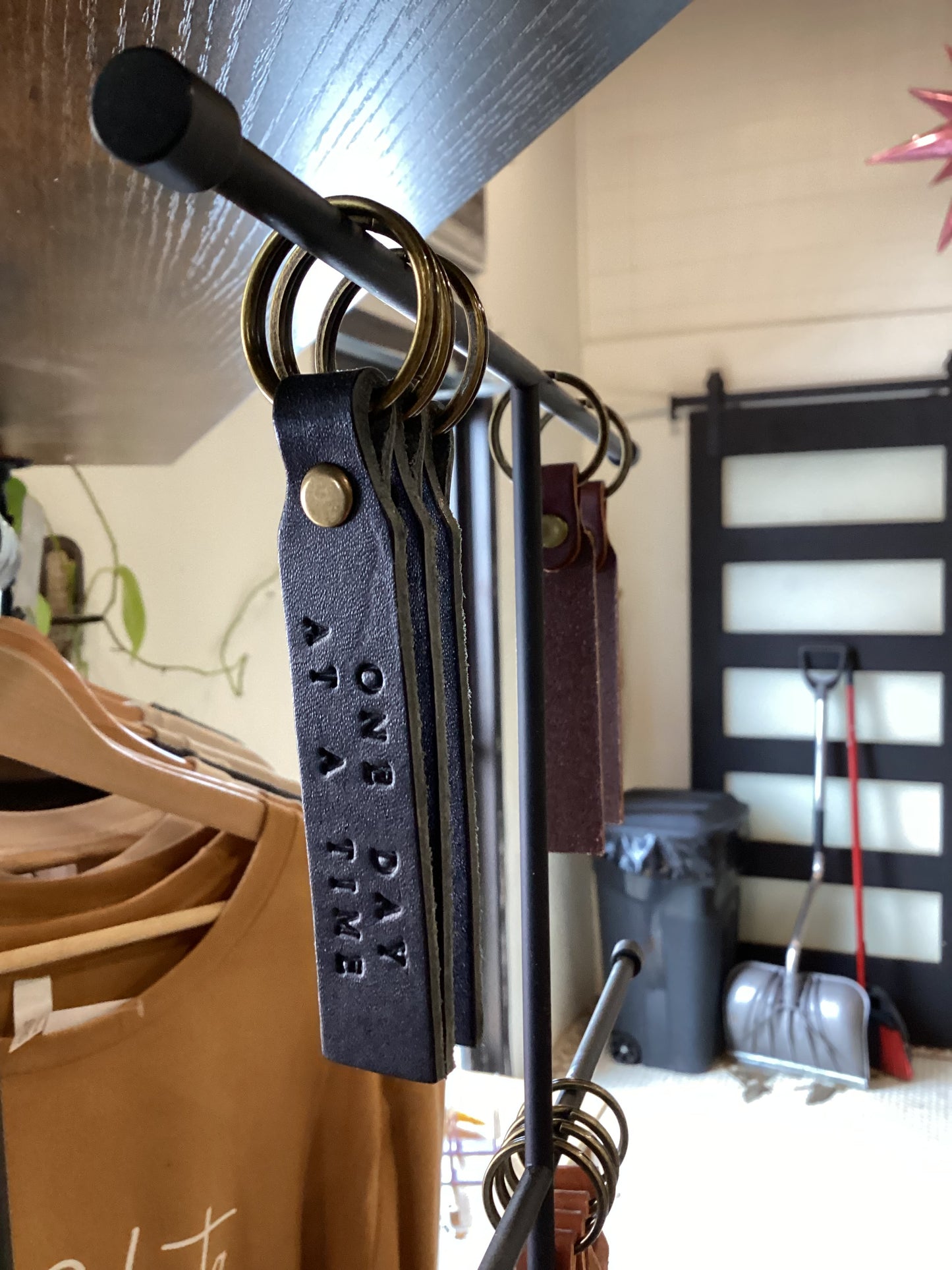 One Day at a Time | Black Leather Keychain