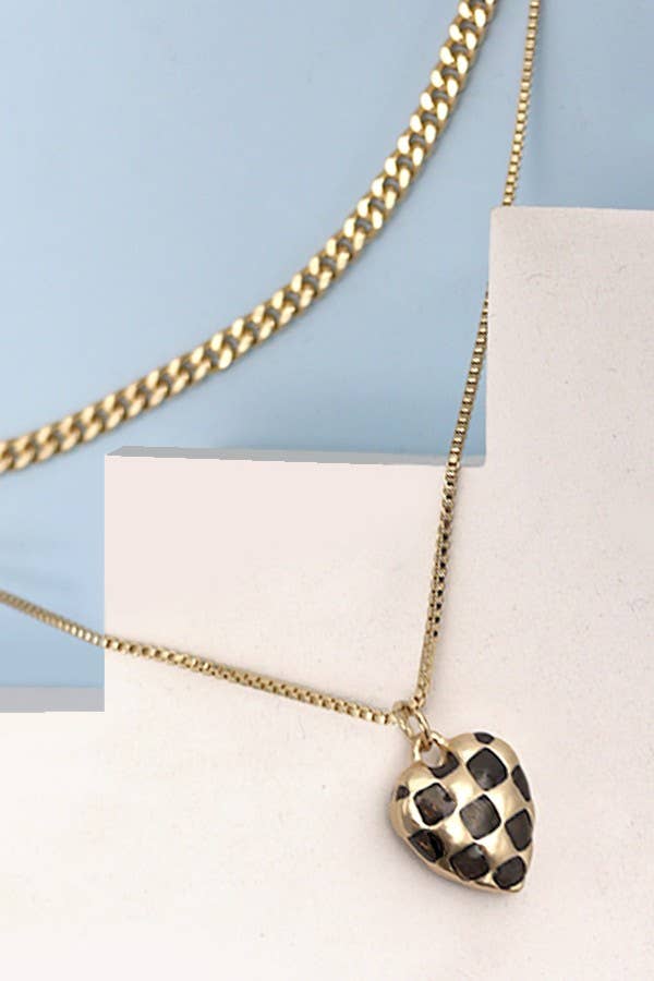Checker Heart Layered Necklace