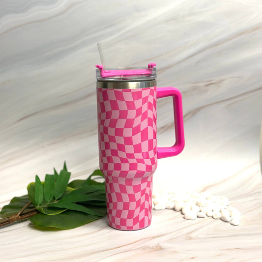 Checkered Tumbler With Handle