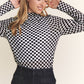 Checkered Mesh Long Sleeve Top