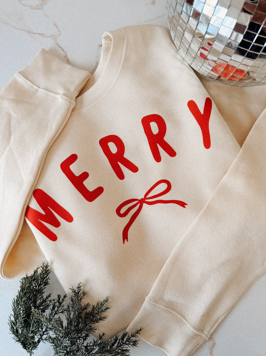 Merry Bow | Youth & Adult Matching Crewneck