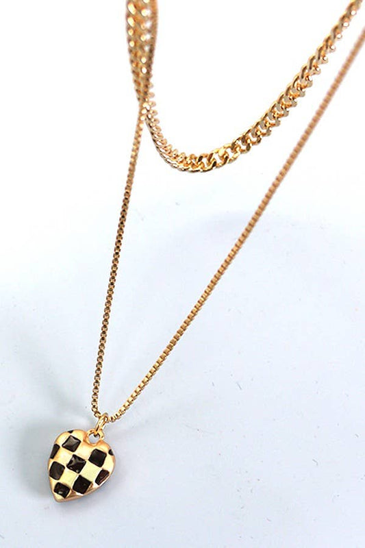 Checker Heart Layered Necklace