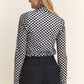 Checkered Mesh Long Sleeve Top