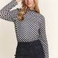 Checkered Mesh Long Sleeve Top