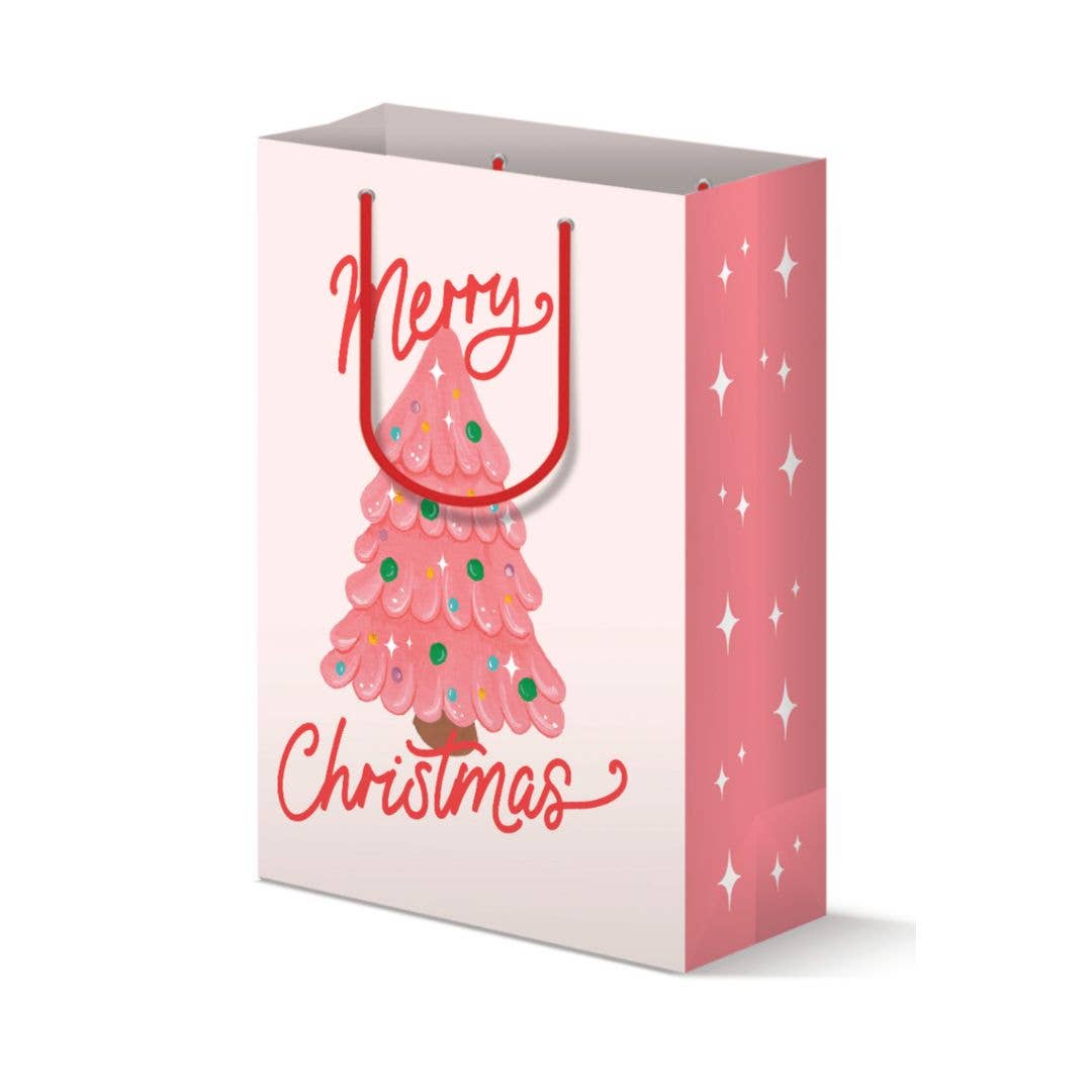 Pink Christmas Tree Gift Bag | Holiday Gift Bag